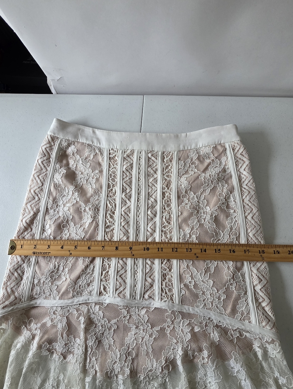 Semi Sheer Lace Midi Skirt Size L Corset Style White Romantic Fairycore Stretch - Picture 6 of 12